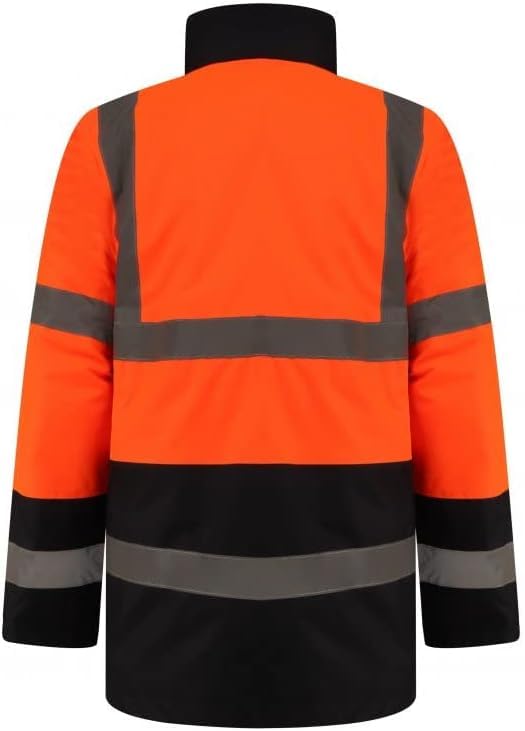 NFK TEXTILE 100% Polyester Fleece Hi Vis Parka Coat High Visibility Coat Work Wear Safety Security Padded Waterproof Taped Work Wear Parka Jacket