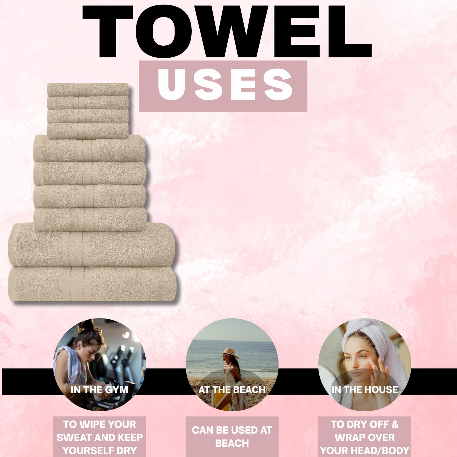 NFK TEXTILE Ultimate Luxury Towel Set - 10 Piece 100% Egyptian Cotton, Soft, Absorbent & Extra Large 4 Face, 4 Hand, 2 Bath Towels