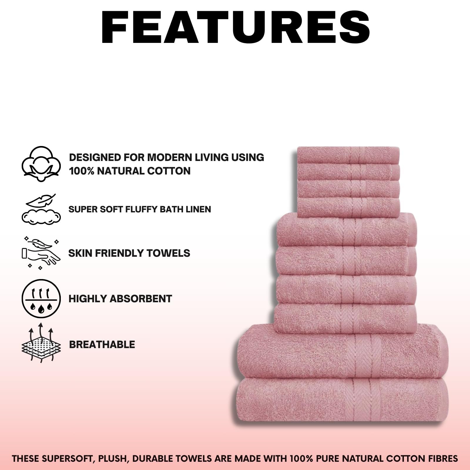 NFK TEXTILE Ultimate Luxury Towel Set - 10 Piece 100% Egyptian Cotton, Soft, Absorbent & Extra Large 4 Face, 4 Hand, 2 Bath Towels