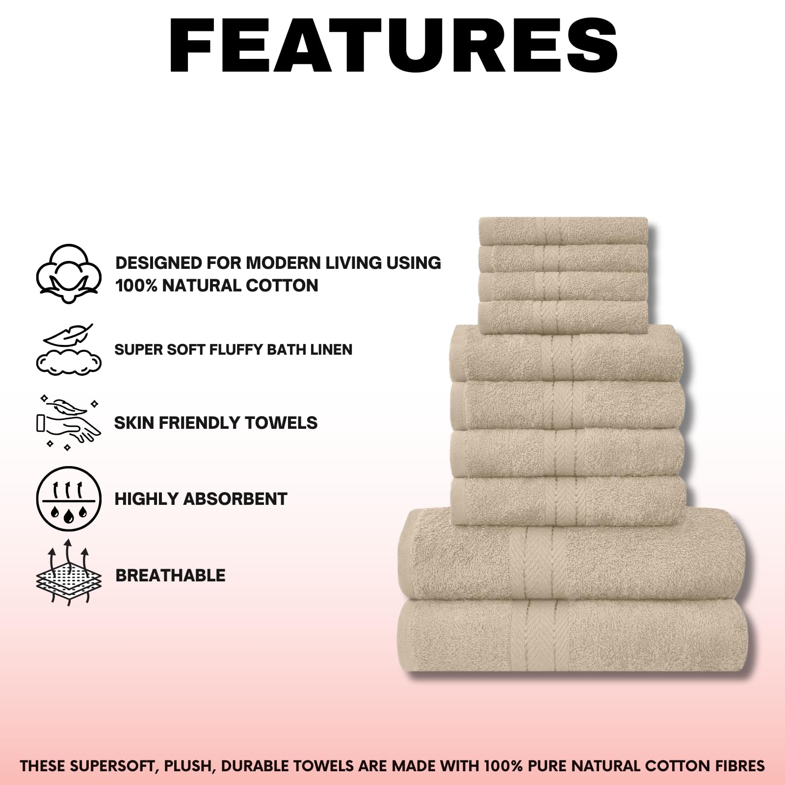 NFK TEXTILE Ultimate Luxury Towel Set - 10 Piece 100% Egyptian Cotton, Soft, Absorbent & Extra Large 4 Face, 4 Hand, 2 Bath Towels