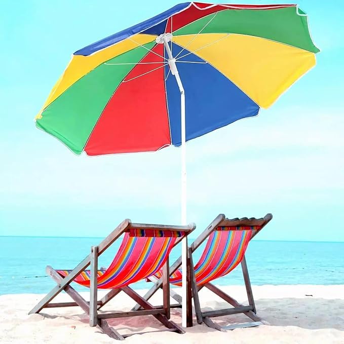 NFK Textile Umbrella Thatched Folding Function Weather Resistant Outdoor Hawaiian Style Umbrella with Tilt Patio Sunshade Sun Garden Beach Umbrella