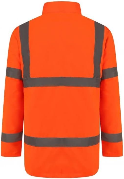 NFK TEXTILE 100% Polyester Fleece Hi Vis Parka Coat High Visibility Coat Work Wear Safety Security Padded Waterproof Taped Work Wear Parka Jacket