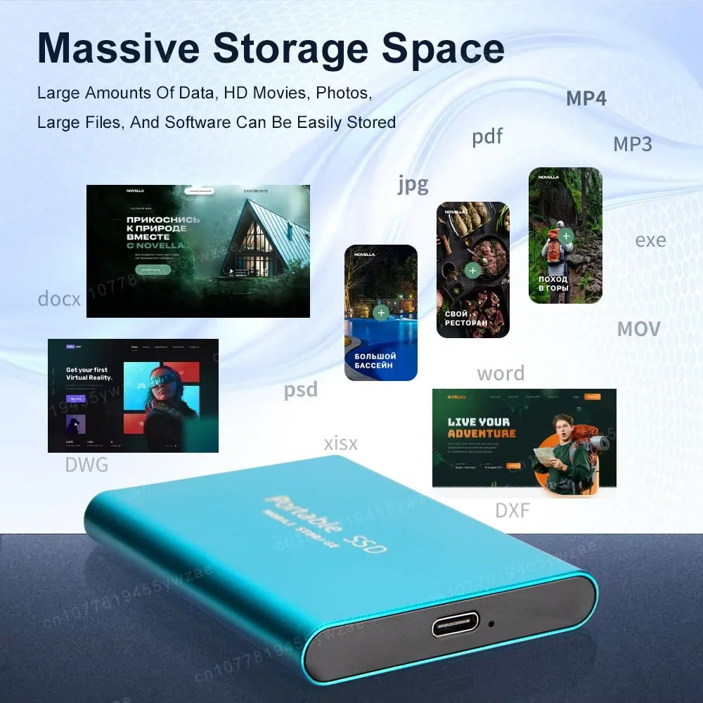 2TB External Hard Drive Mass Capacity Solid State Drive USB3.1 High Speed Transfer Storage Device for PC/Laptop/Mac